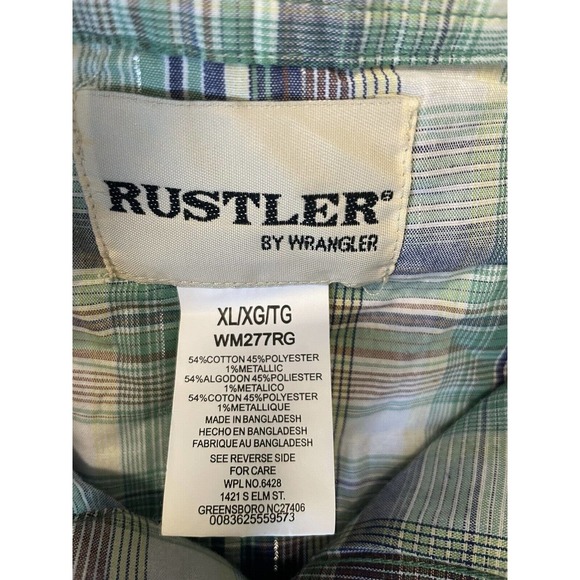 Vintage Rustler by Wrangler Pearl Snap Plaid Button Down Shirt Size XL - Picture 2 of 9